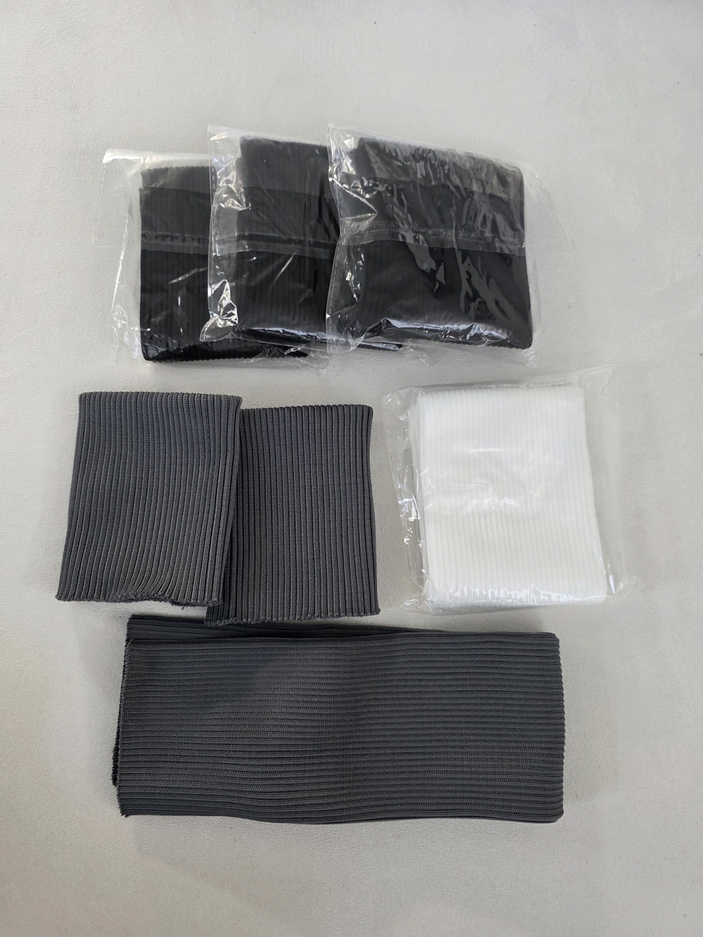 6 Ribbed Knit Cuff Trim Sets in Black, White And Grey Sewing Notions